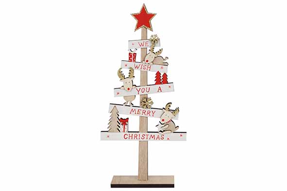 Kerstboom We Wish You Rood Wit 4x14xh30c - M Hout