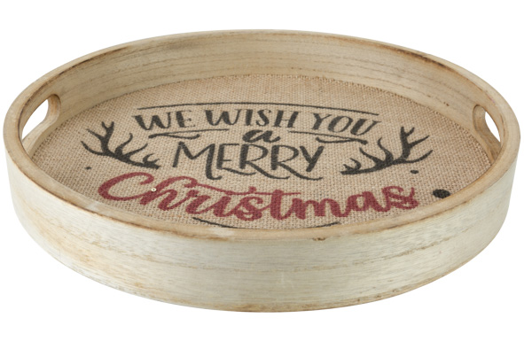 Dienblad Merry Christmas Natuur D30xh4cm -  Hout